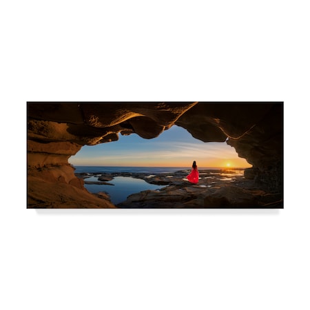 Trademark Fine Art Jingshu Zhu 'Cave Woman In Red' Canvas Art, 14x32 1X06934-C1432GG